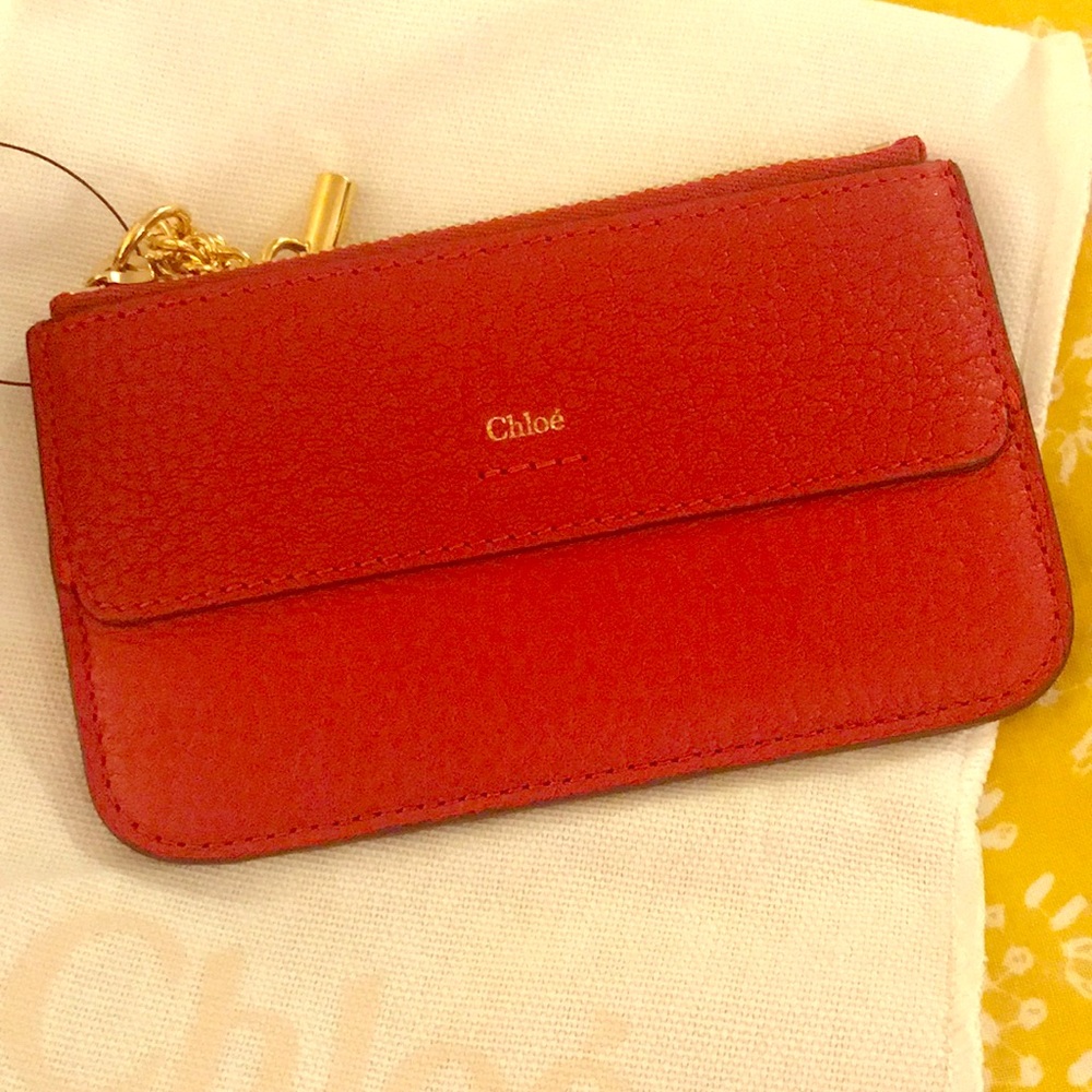 Chloe card holder in red textured leather